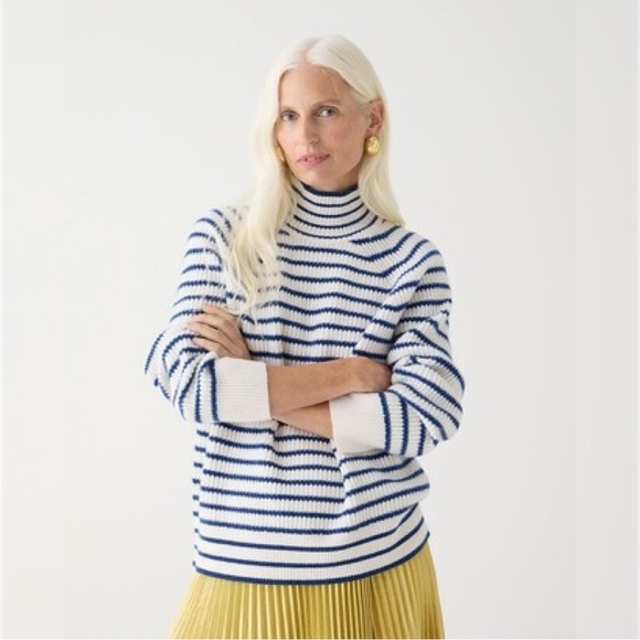 J. Crew Ribbed Cashmere Turtleneck Sweater Pullover Stripe Knit Classic Prep XS - Picture 1 of 12